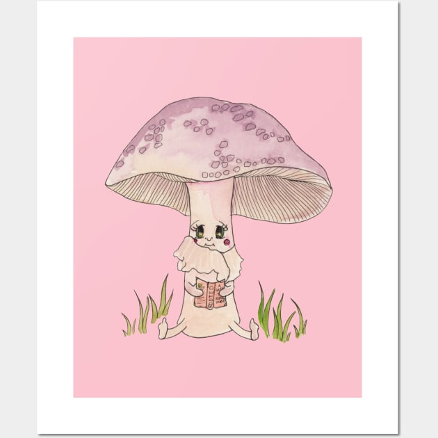 Cute Watercolor Mushroom Reading 3 Wall Art by ECMazur